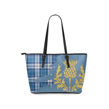 Strathclyde District Tartan Leather Tote Bag Gold Thistle Style