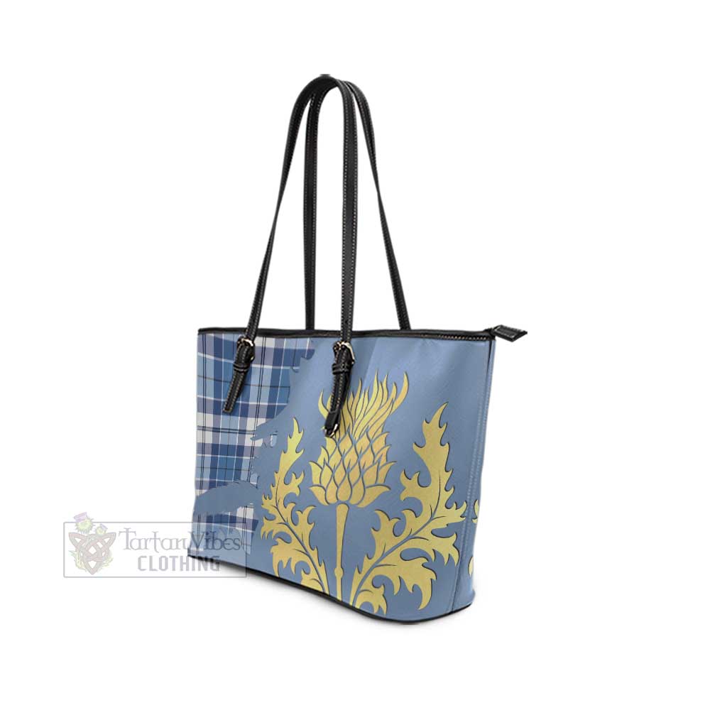 Tartan Vibes Clothing Strathclyde District Tartan Leather Tote Bag Gold Thistle Style