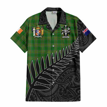 Strong Irish Clan Tartan Hawaiian Shirt with Coat of Arms New Zealand Silver Fern Half Style