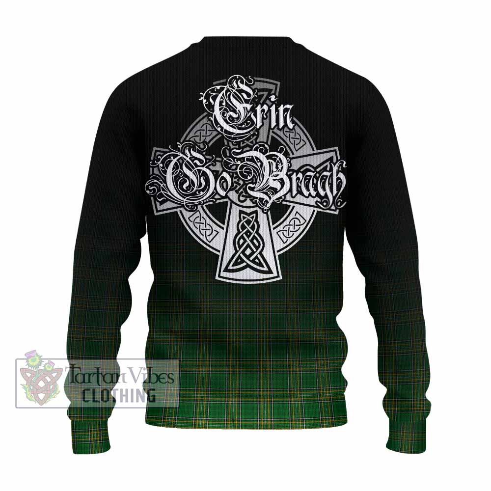 Tartan Vibes Clothing Strong Irish Clan Knitted Sweater with Coat of Arms Erin Go Bragh Celtic Inspired