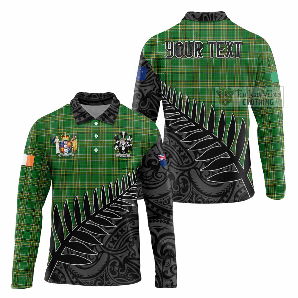 Tartan Vibes Clothing Strong Irish Clan Tartan Long Sleeve Polo Shirt with Coat of Arms New Zealand Silver Fern Half Style