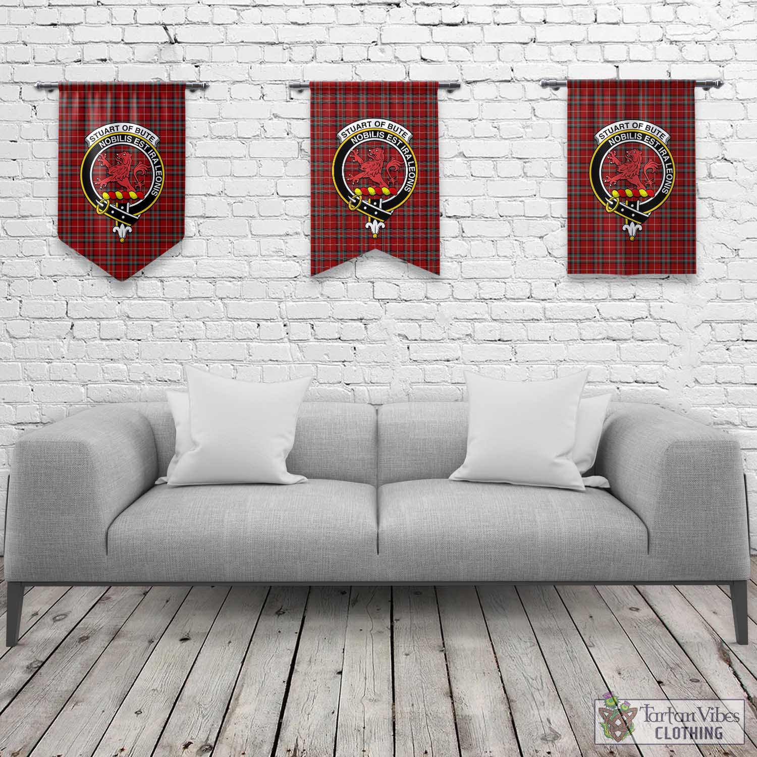 Tartan Vibes Clothing Stuart of Bute Tartan Gonfalon, Tartan Banner with Family Crest