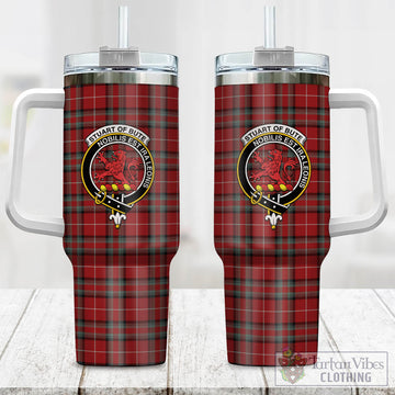 Stuart of Bute Tartan and Family Crest Tumbler with Handle