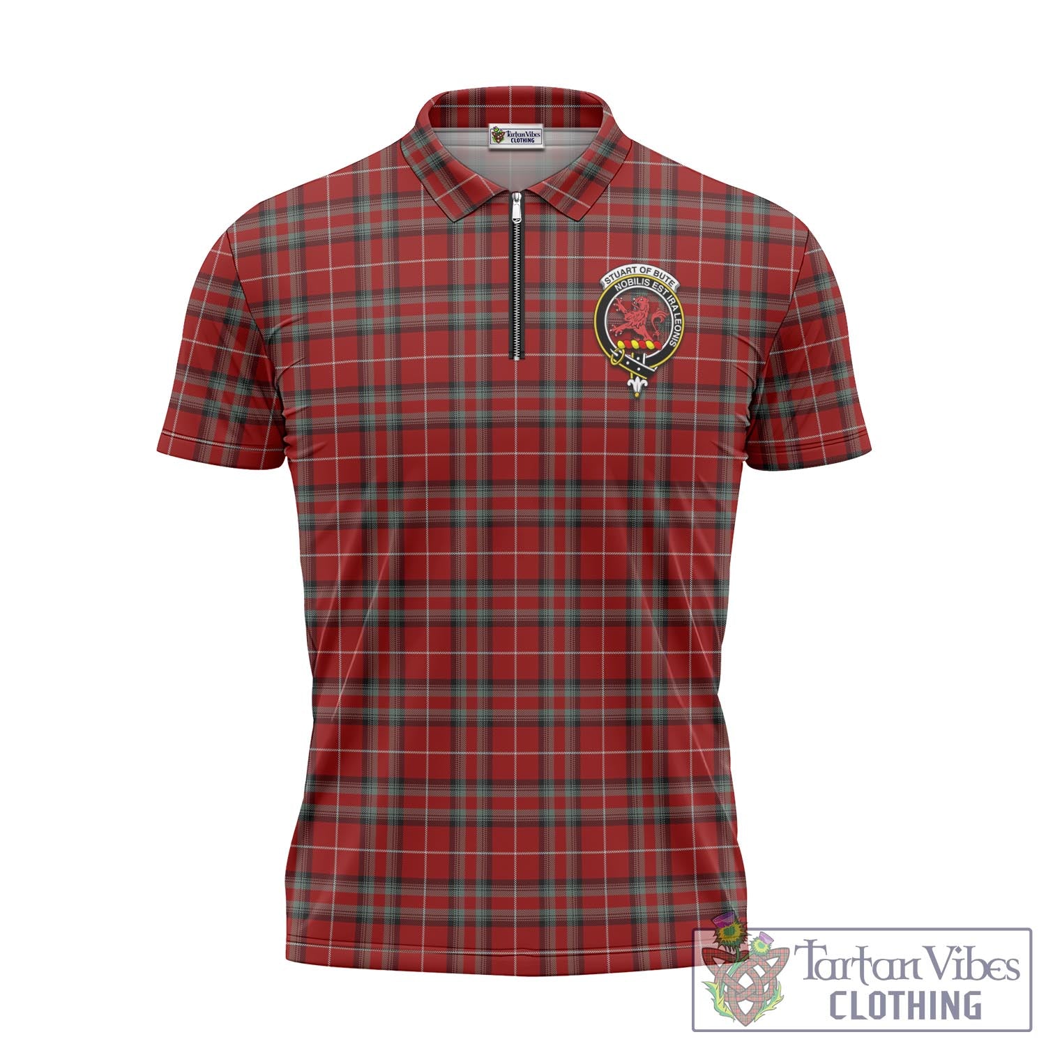 Tartan Vibes Clothing Stuart of Bute Tartan Zipper Polo Shirt with Family Crest