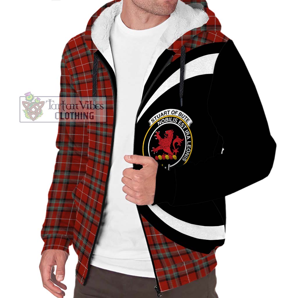 Stuart Of Bute Tartan Sherpa Hoodie with Family Crest Circle Style Unisex S - Tartan Vibes Clothing
