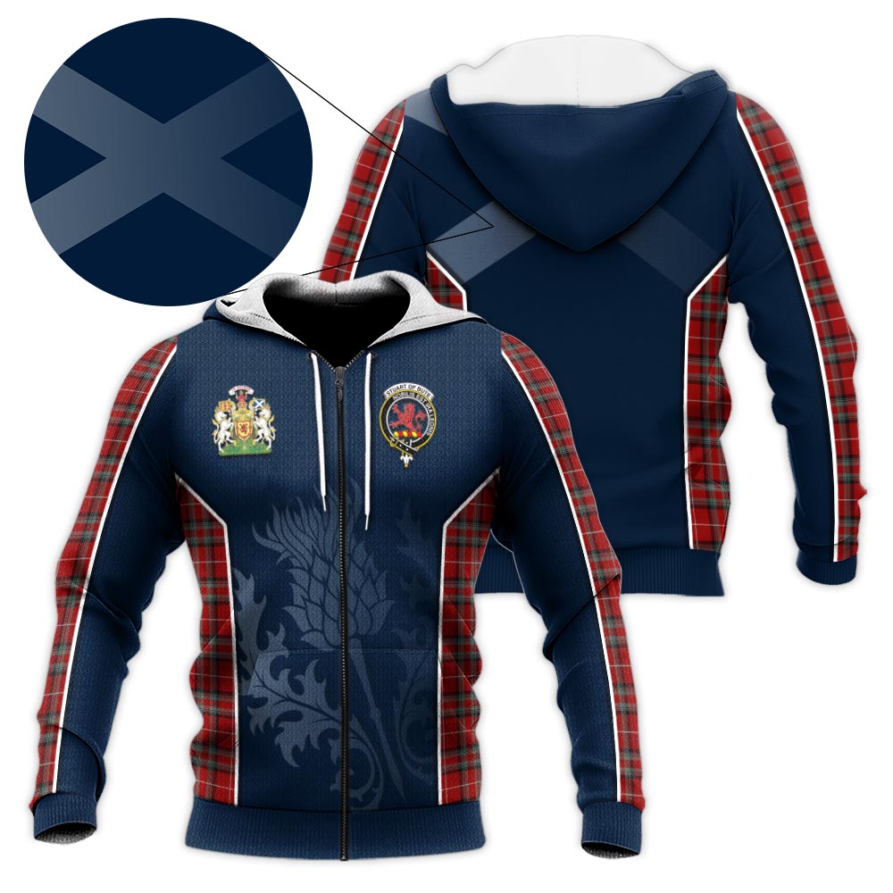 Tartan Vibes Clothing Stuart of Bute Tartan Knitted Hoodie with Family Crest and Scottish Thistle Vibes Sport Style
