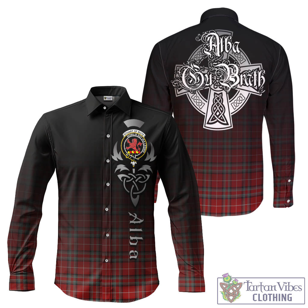 Tartan Vibes Clothing Stuart of Bute Tartan Long Sleeve Button Up Featuring Alba Gu Brath Family Crest Celtic Inspired