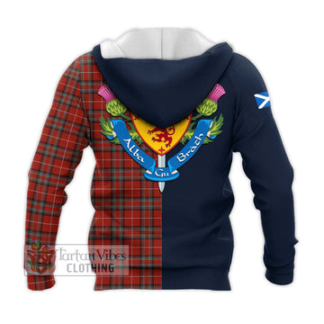 Tartan Vibes Clothing Stuart Of Bute Tartan Knitted Hoodie with Scottish Lion Royal Arm Half Style