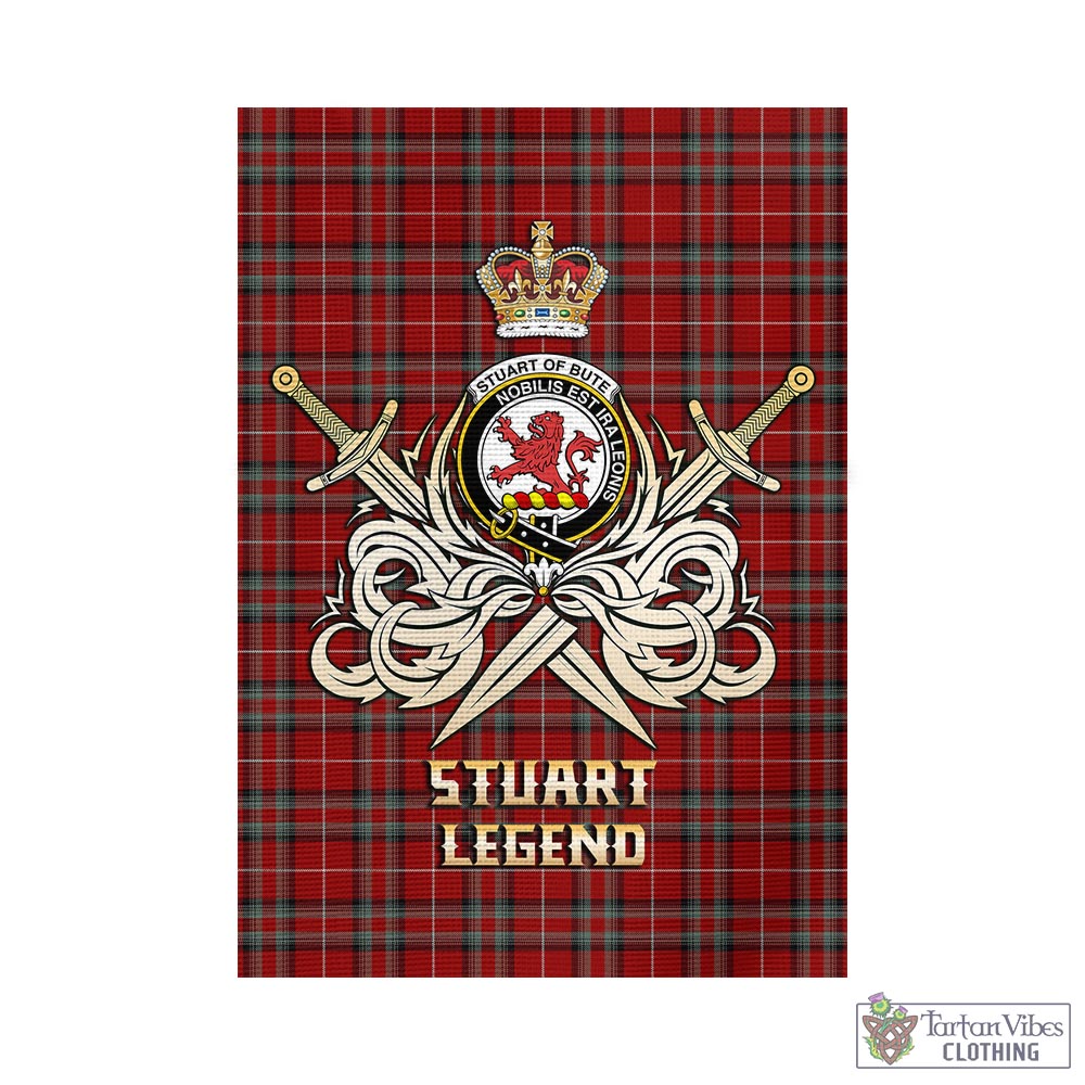 Tartan Vibes Clothing Stuart of Bute Tartan Flag with Clan Crest and the Golden Sword of Courageous Legacy