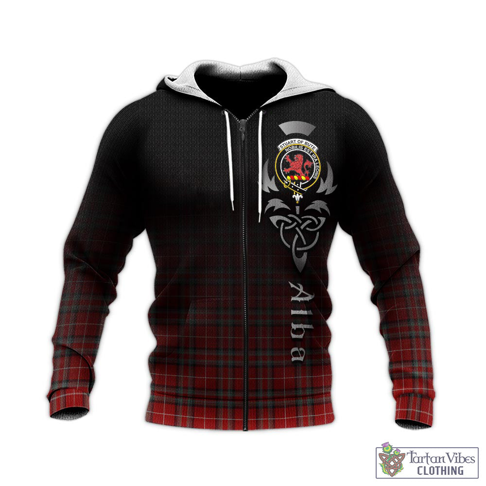 Tartan Vibes Clothing Stuart of Bute Tartan Knitted Hoodie Featuring Alba Gu Brath Family Crest Celtic Inspired