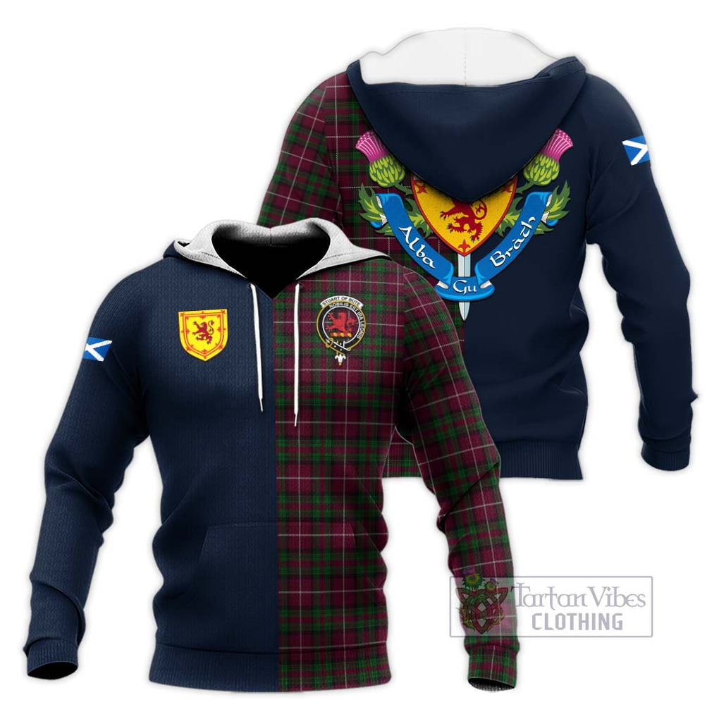 Tartan Vibes Clothing Stuart of Bute Hunting Tartan Knitted Hoodie with Scottish Lion Royal Arm Half Style