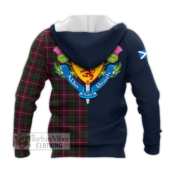 Tartan Vibes Clothing Stuart of Bute Hunting Tartan Knitted Hoodie with Scottish Lion Royal Arm Half Style