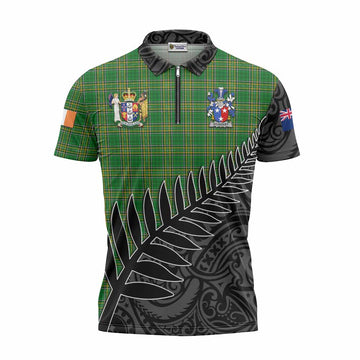 Studdert Irish Clan Tartan Zipper Polo Shirt with Coat of Arms New Zealand Silver Fern Half Style