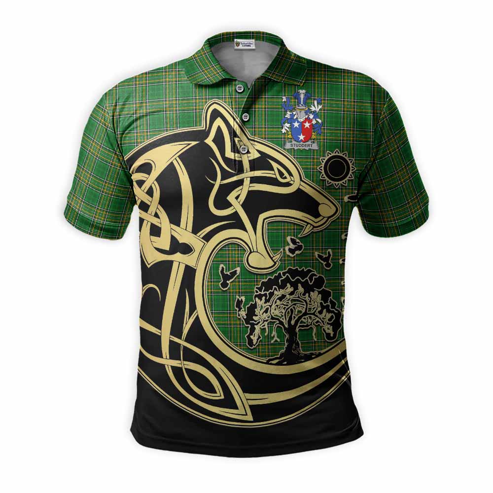 Tartan Vibes Clothing Studdert Irish Tartan Polo Shirt with Coat of Arms Celtic Wolf Style