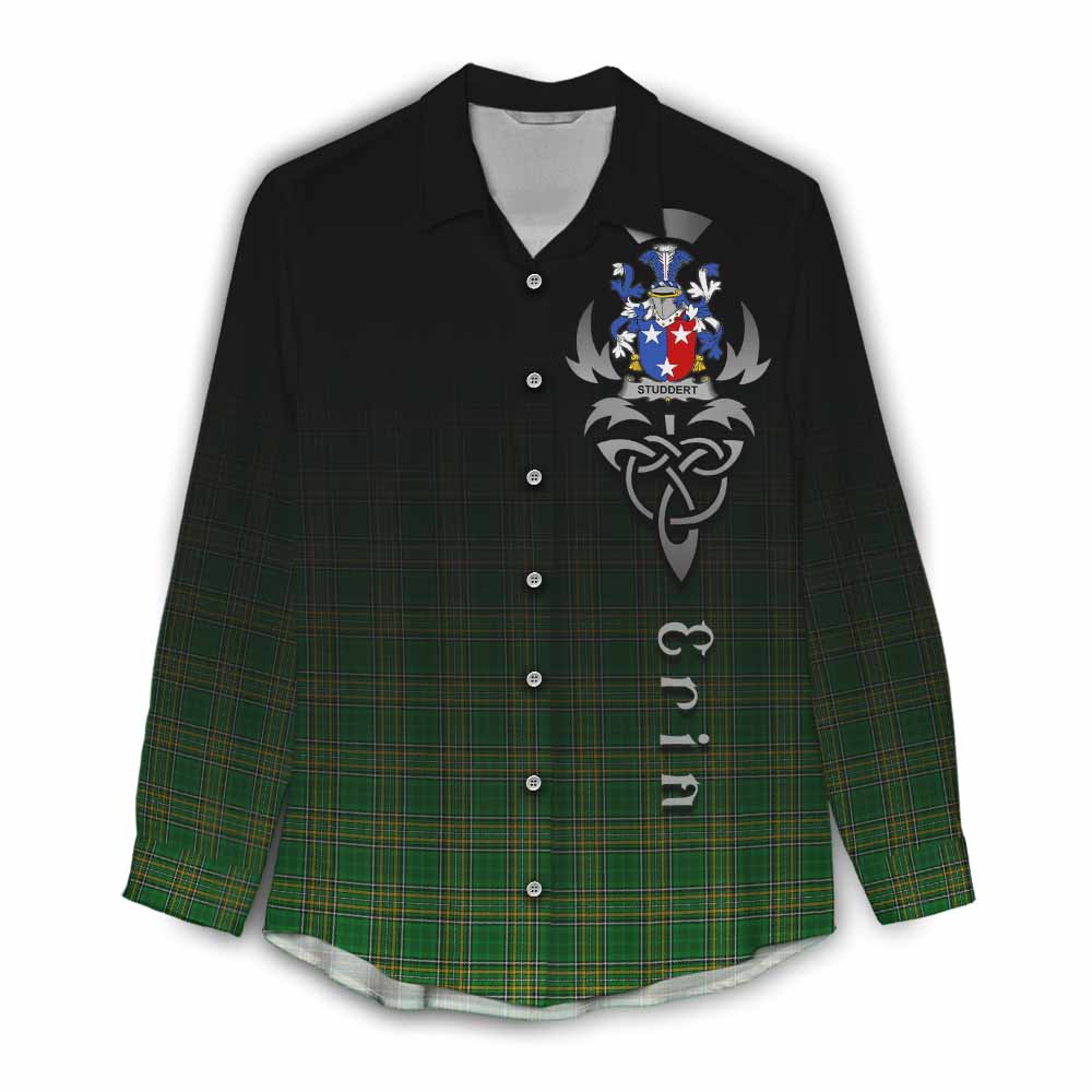 Tartan Vibes Clothing Studdert Irish Clan Women's Casual Shirt with Coat of Arms Erin Go Bragh Celtic Inspired