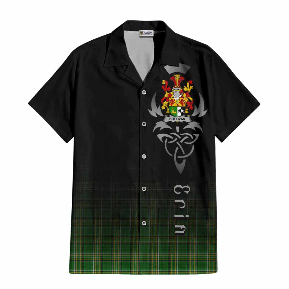 Tartan Vibes Clothing Sullivan Irish Clan Short Sleeve Button Shirt with Coat of Arms Erin Go Bragh Celtic Inspired