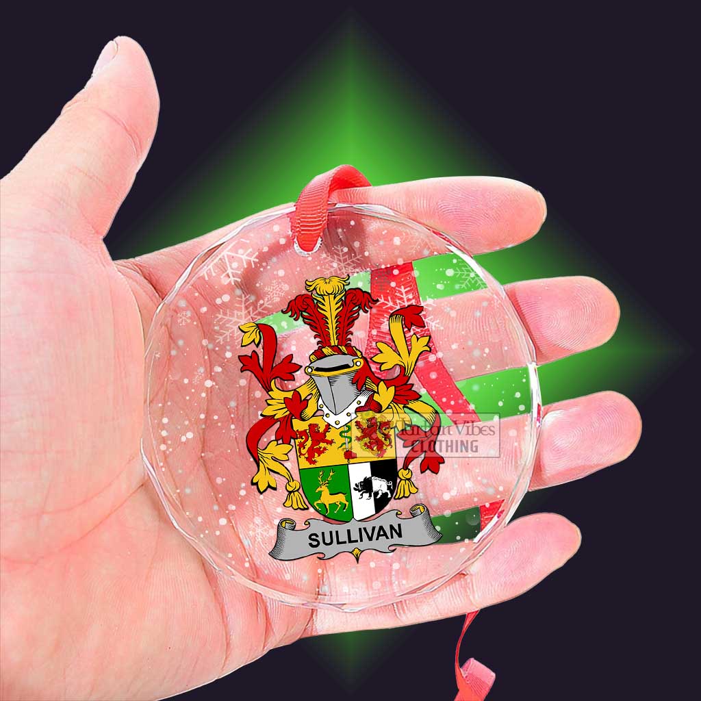 Tartan Vibes Clothing Sullivan Irish Clan Christmas Glass Ornament with Coat of Arms