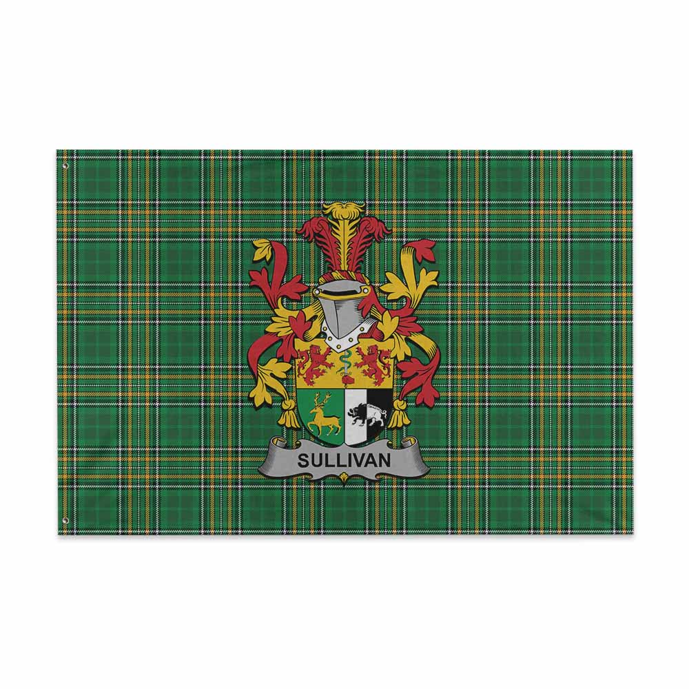 Tartan Vibes Clothing Sullivan Irish Clan Tartan House Flag with Coat of Arms