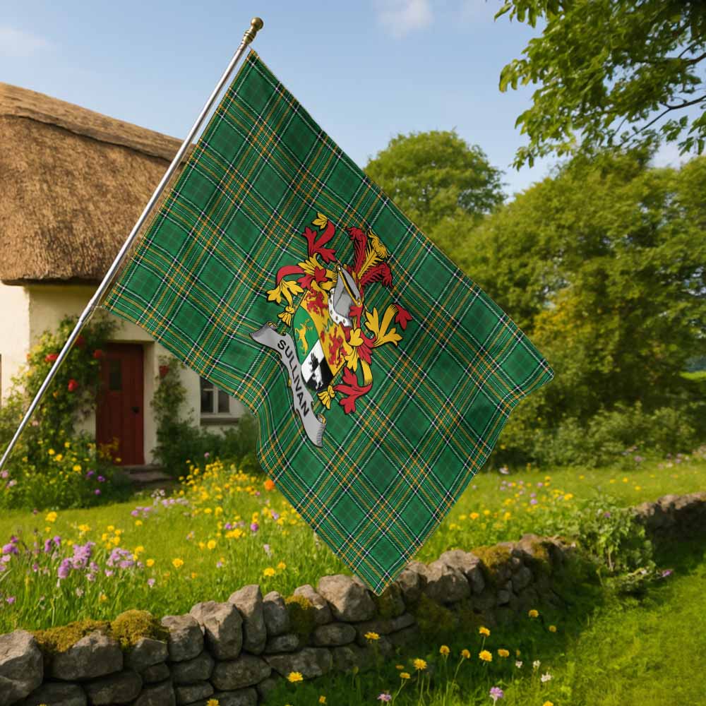 Tartan Vibes Clothing Sullivan Irish Clan Tartan House Flag with Coat of Arms