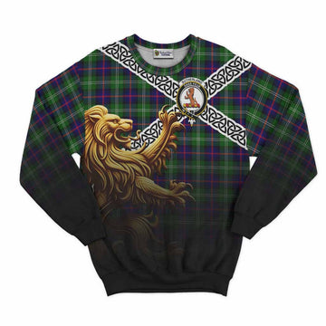 Sutherland Crest Tartan Sweatshirt with Golden Lion Emblem Celtic Style