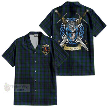 Sutherland Tartan Hawaiian Shirt with Family Crest Celtic Skull Style