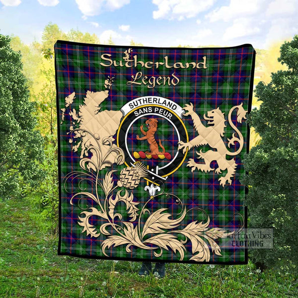 Sutherland Tartan Quilt with Family Crest and Scottish Symbol Style Super King Quilt 91" x 110" - Tartan Vibes Clothing