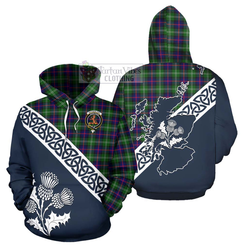 Tartan Vibes Clothing Sutherland Tartan Hoodie Featuring Thistle and Scotland Map
