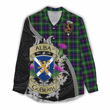 Tartan Vibes Clothing Sutherland Tartan Family Crest Women's Casual Shirt Lion Rampant Royal Thistle Shield Celtic Inspired