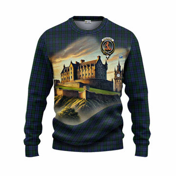 Sutherland Tartan Family Crest Knitted Sweater with Scottish Ancient Castle Style