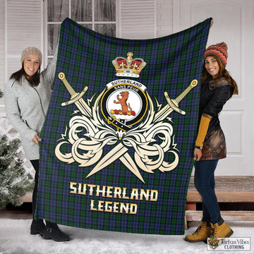 Sutherland Tartan Blanket with Clan Crest and the Golden Sword of Courageous Legacy