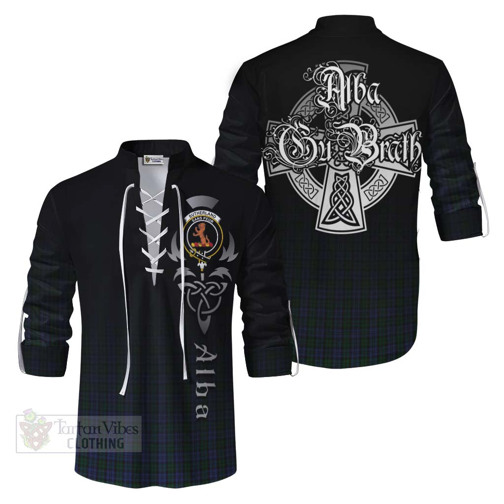 Tartan Vibes Clothing Sutherland Tartan Ghillie Kilt Shirt Featuring Alba Gu Brath Family Crest Celtic Inspired