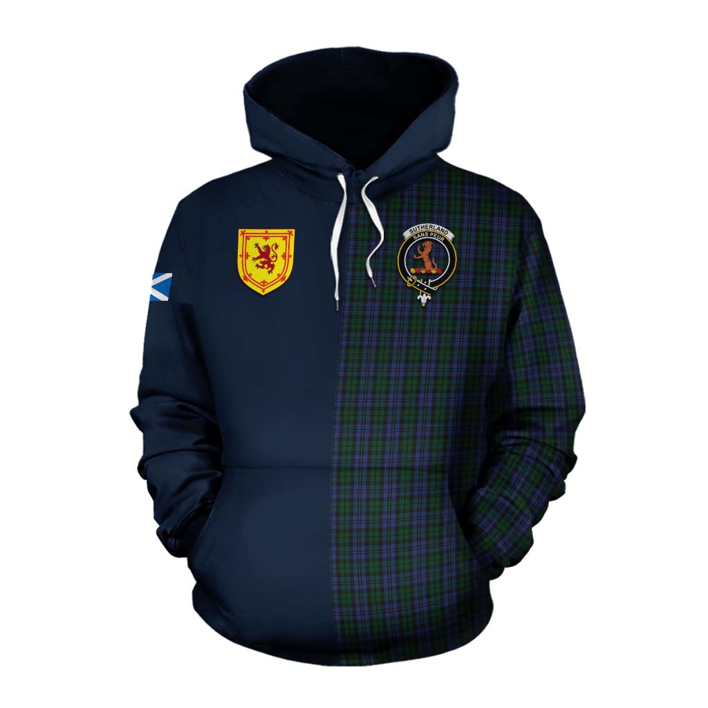 Sutherland Tartan Cotton Hoodie Alba with Scottish Lion Royal Arm Half Style Pullover Hoodie XS - Tartan Vibes Clothing
