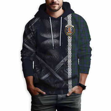 Sutherland Tartan Hoodie with Family Crest Cross Sword Thistle Celtic Vibes