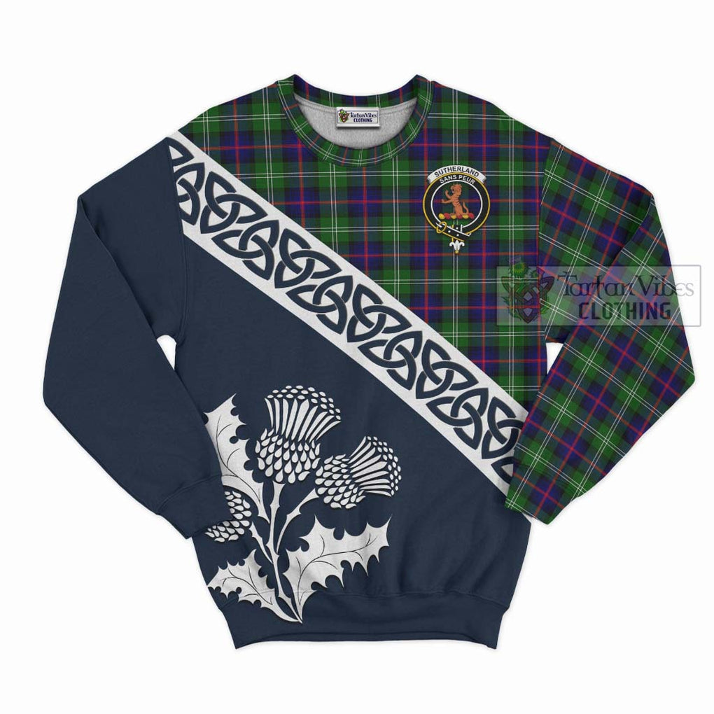 Tartan Vibes Clothing Sutherland Tartan Sweatshirt Featuring Thistle and Scotland Map