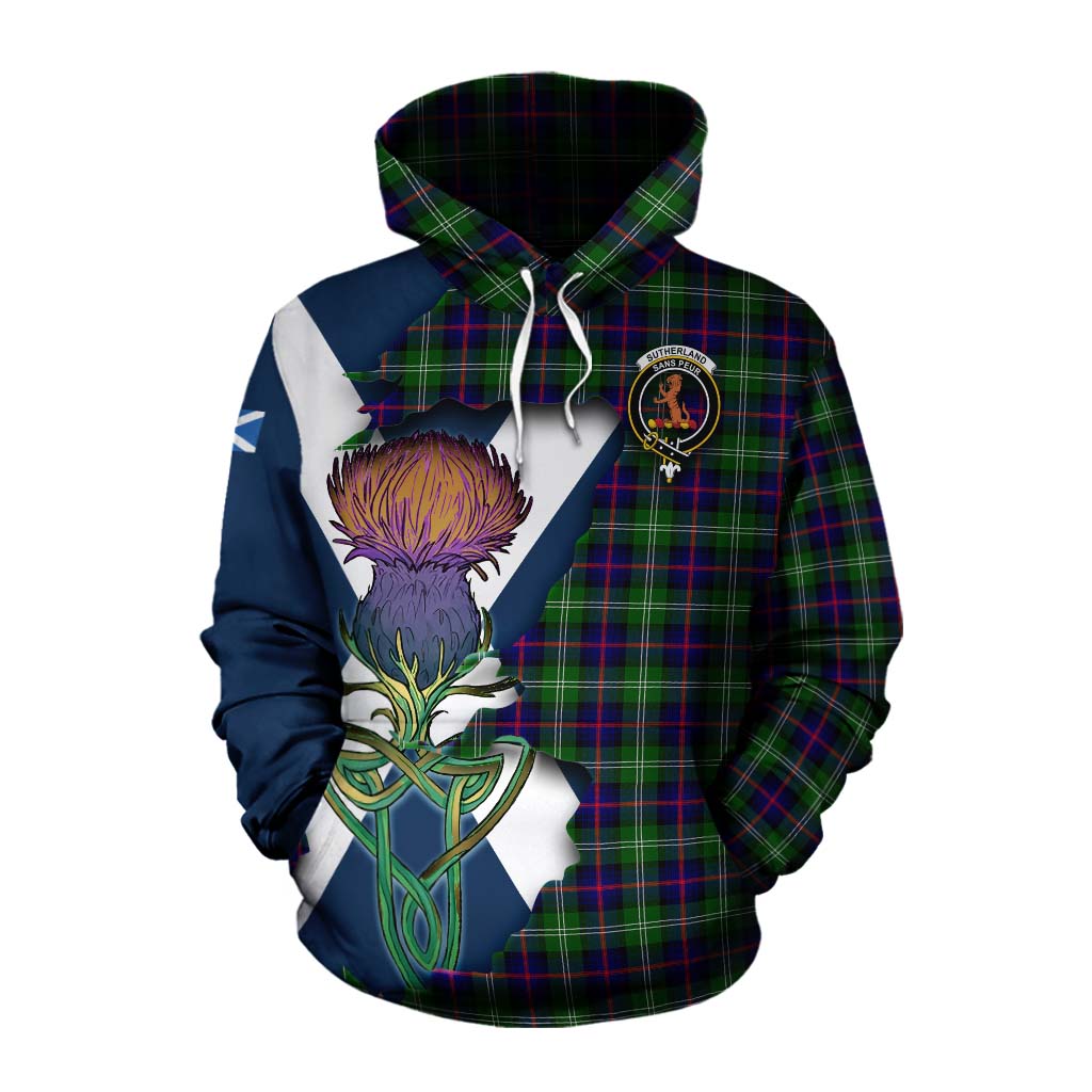 Tartan Vibes Clothing Sutherland Tartan Family Crest Cotton Hoodie Scottish Thistle Celtic Inspired