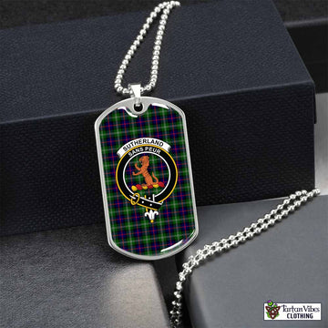 Tartan Vibes Clothing Sutherland Tartan Dog Tag Necklace with Family Crest