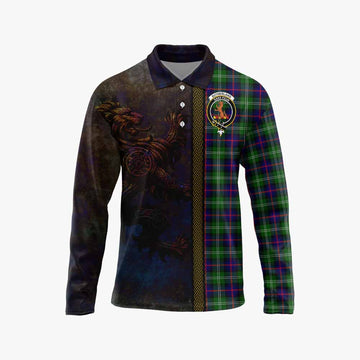 Sutherland Tartan Family Crest Long Sleeve Polo Shirt Alba Gu Brath Be Brave Lion Ancient Style