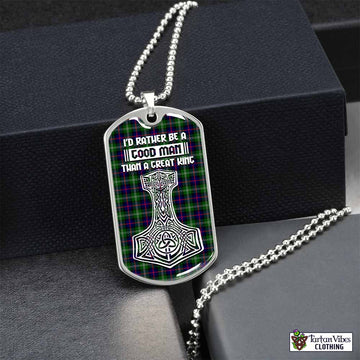Tartan Vibes Clothing Sutherland Tartan Dog Tag Necklace Viking Mjolnir Style