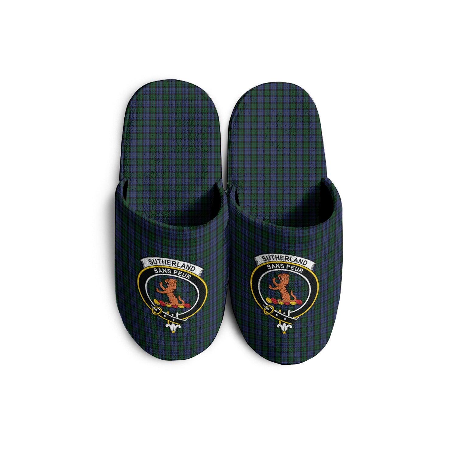 Sutherland Tartan Home Slippers with Family Crest - Tartanvibesclothing Shop