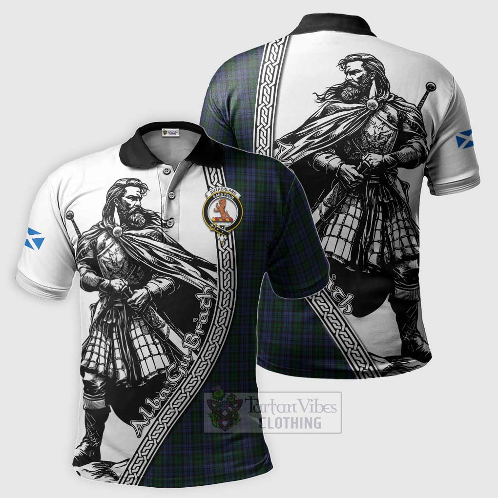 Tartan Vibes Clothing Sutherland Tartan Clan Crest Polo Shirt with Highlander Warrior Celtic Style