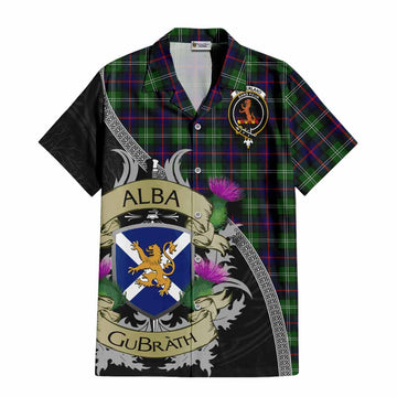 Sutherland Tartan Family Crest Hawaiian Shirt Lion Rampant Royal Thistle Shield Celtic Inspired