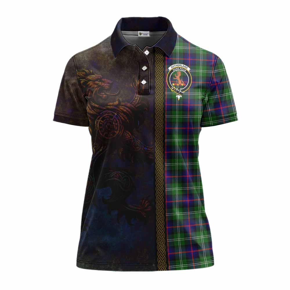 Tartan Vibes Clothing Sutherland Tartan Family Crest Women's Polo Shirt Alba Gu Brath Be Brave Lion Ancient Style