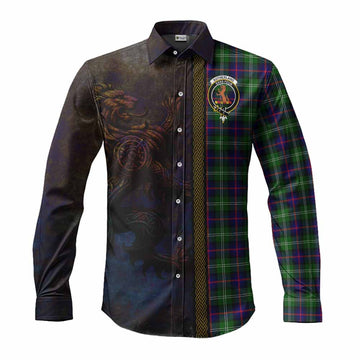 Sutherland Tartan Family Crest Long Sleeve Button Shirt Alba Gu Brath Be Brave Lion Ancient Style