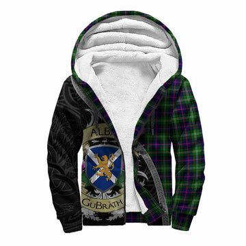 Sutherland Tartan Family Crest Sherpa Hoodie Lion Rampant Royal Thistle Shield Celtic Inspired