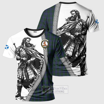 Tartan Vibes Clothing Sutherland Tartan Clan Crest T-Shirt with Highlander Warrior Celtic Style
