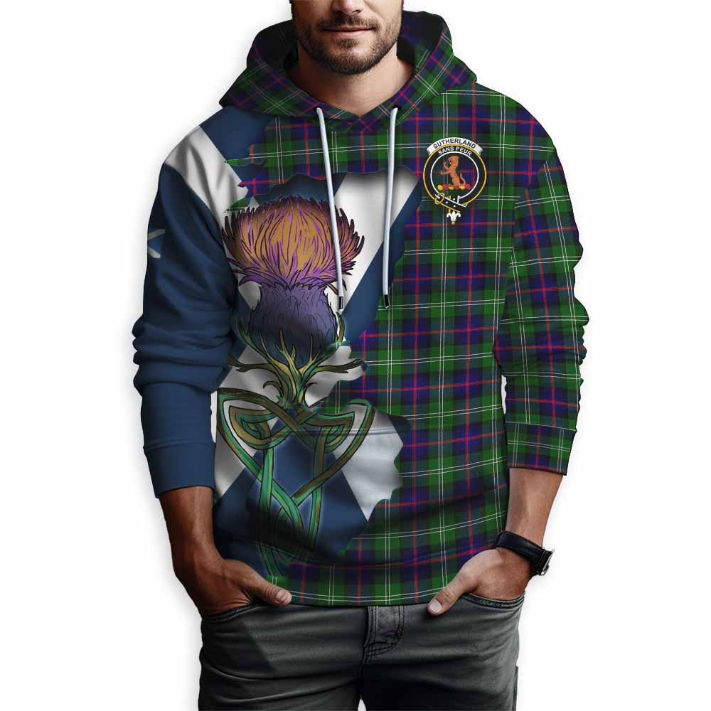Tartan Vibes Clothing Sutherland Tartan Family Crest Hoodie Scottish Thistle Celtic Inspired