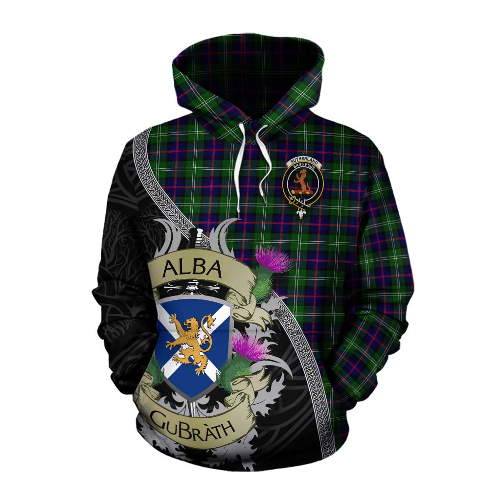 Tartan Vibes Clothing Sutherland Tartan Family Crest Cotton Hoodie Lion Rampant Royal Thistle Shield Celtic Inspired