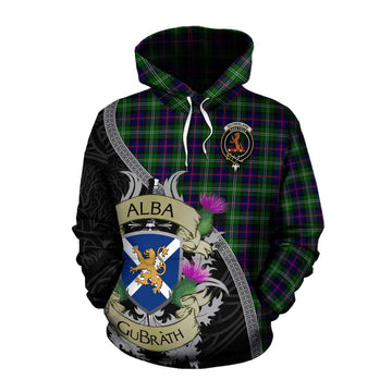 Sutherland Tartan Family Crest Cotton Hoodie Lion Rampant Royal Thistle Shield Celtic Inspired