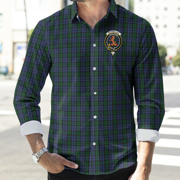 Sutherland Tartan Long Sleeve Button Up Shirt with Family Crest