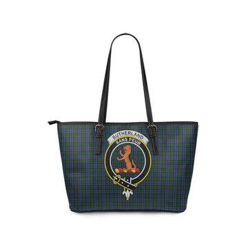 Sutherland Tartan Leather Tote Bag with Family Crest
